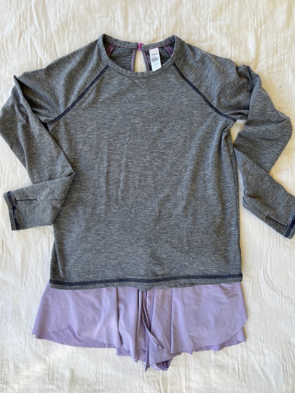 Athleta Girls Long-Sleeve - Gray & Lavender top + Lavender BTween Short BUNDLE
